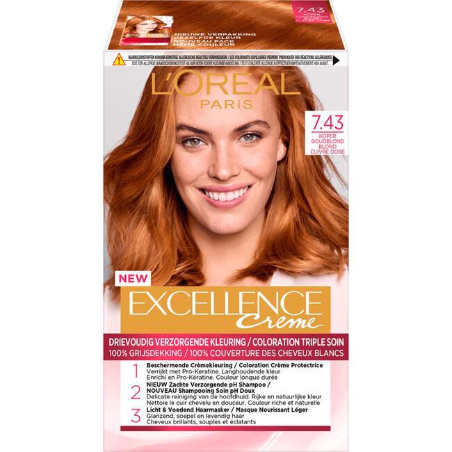 L'Oréal Paris Excellence Crème Verzorgende Crèmekleuring 7.43 Koper Goudblond