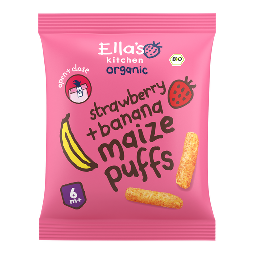 Ella's Kitchen Bio Maïs Puffs Aardbei Banaan 6+ Maanden 20 gram
