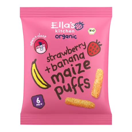 Ella's Kitchen Bio Maïs Puffs Aardbei Banaan 6+ Maanden 20 gram