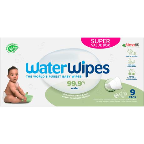 WaterWipes Snoetendoekjes Plasticvrij Gevoelige Huid Voordeeldoos 9x60