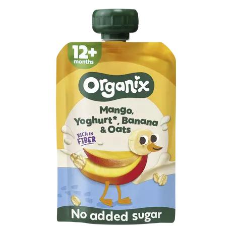 Organix Bio Knijpfruit Fiber Mango Yoghurt Banaan Haver 12+ Maanden 100 gram