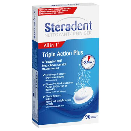 Steradent Kunstgebit Reiniger Triple Action Plus 90 stuks