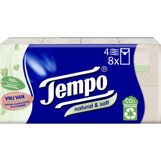 Tempo Natural & Soft zakdoekjes 8x9 stuks
