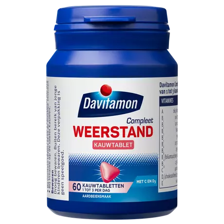 Davitamon Compleet Weerstand Vitamine C & D3 Aardbei Kauwtabletten 60 stuks