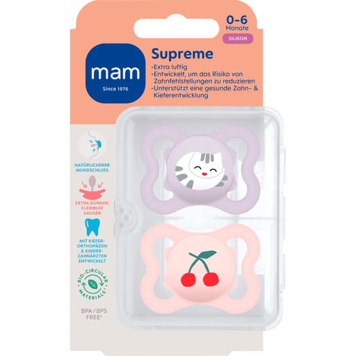 MAM Supreme Fopspenen 0-6 Maanden Roze 2 stuks