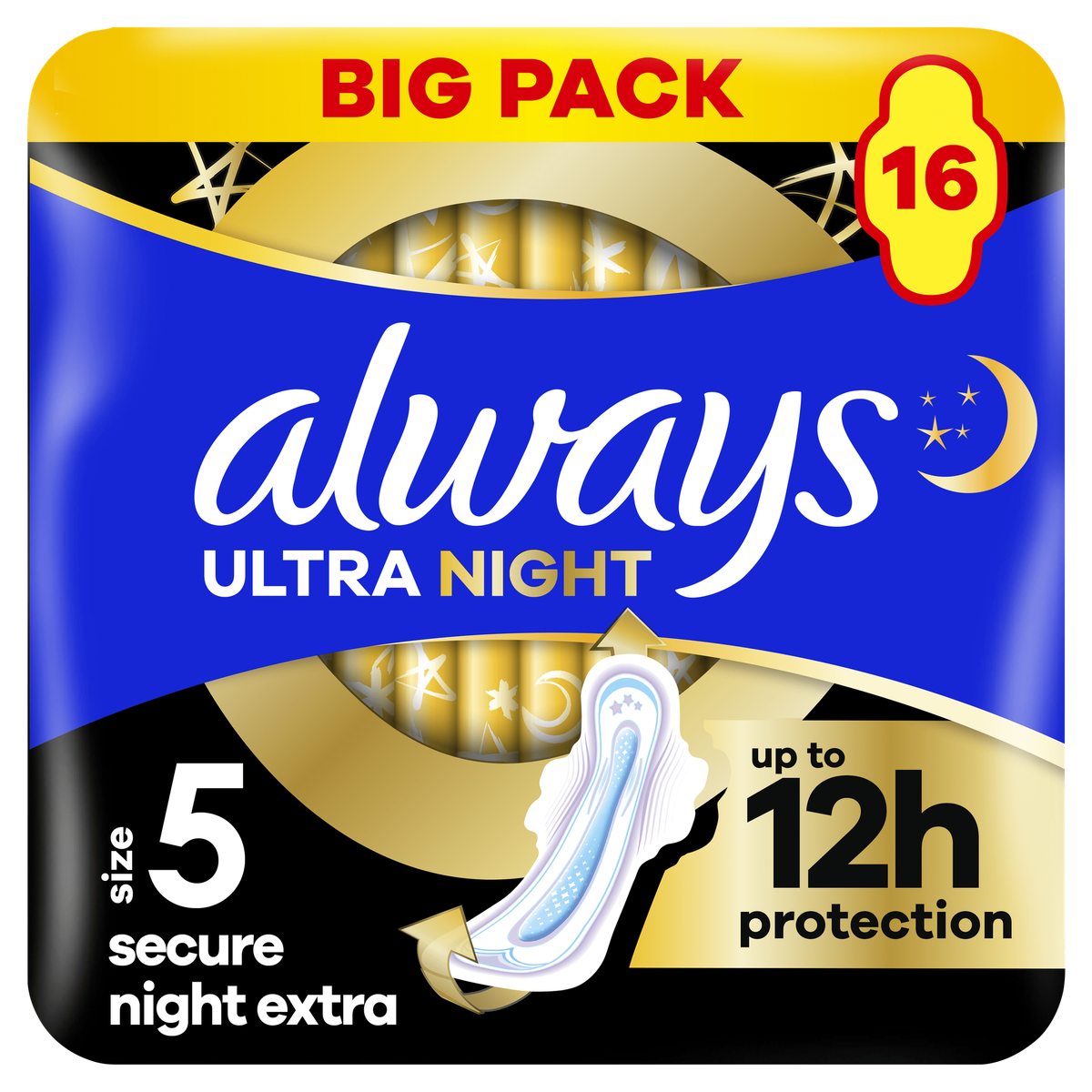 Always Maandverband Secure Extra Night Ultra Wings — 16 stuks
