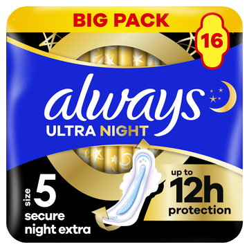Always Maandverband Secure Extra Night Ultra Wings — 16 stuks