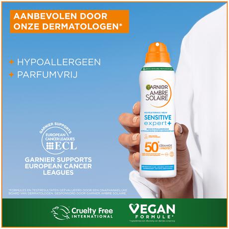 Garnier Ambre Solaire Sensitive Expert Hypoallergene Zonnebrand Mist SPF50 150 ML