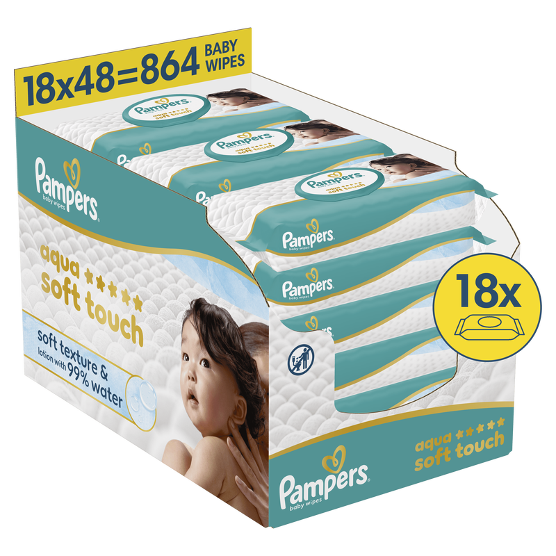 Pampers Aqua Soft Touch Billendoekjes 18x48 stuks