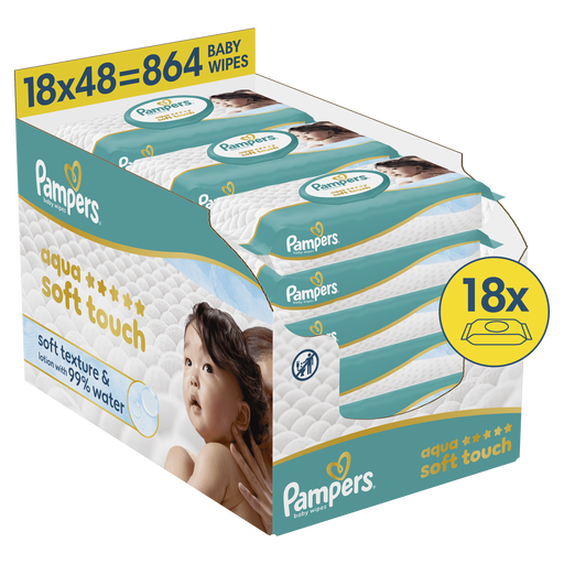 Pampers Aqua Soft Touch Billendoekjes 18x48 stuks