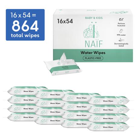 Naïf Plasticvrije Water Billendoekjes 16x54 stuks