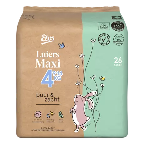 Etos Puur & Zacht Luiers Maxi Maat 4 9-14 kg 26 stuks