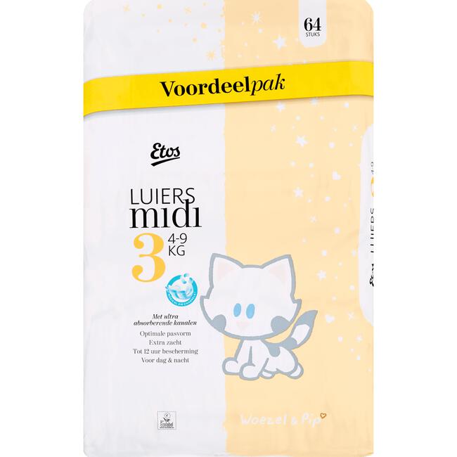 Etos Woezel & Pip Luiers Midi Voordeelpak Maat 3 4-9 kg 64 stuks