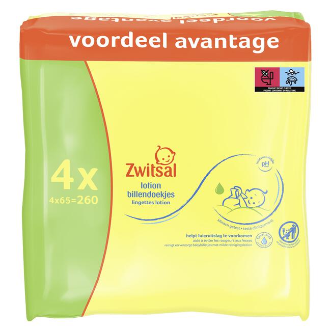 hoed zonnebloem Rationalisatie Zwitsal Billendoekjes Lotion 4 x 65 stuks 4 EA | Etos