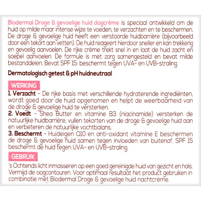 Biodermal Droge & Gevoelige Huid  Dagcrème SPF 15 50 ML