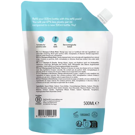 Naïf Baby & Kids 2-In-1 Shampoo & Body Wash 0% Parfum Navulverpakking 500 ML