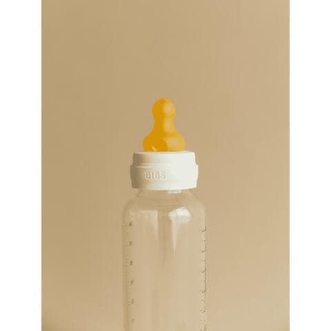 BIBS Babyfles 270 ML Ivory met Latex speen en opvouwbaar trechtertje