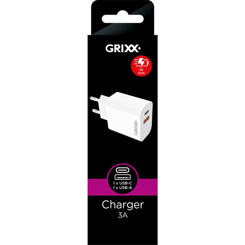 Grixx Charger USB-C + USB-A White