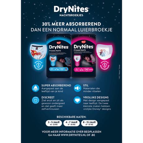DryNites Vrolijke Luierbroekjes Meisjes 9 tot 13 Jaar (27 - 57 kg) 9 stuks