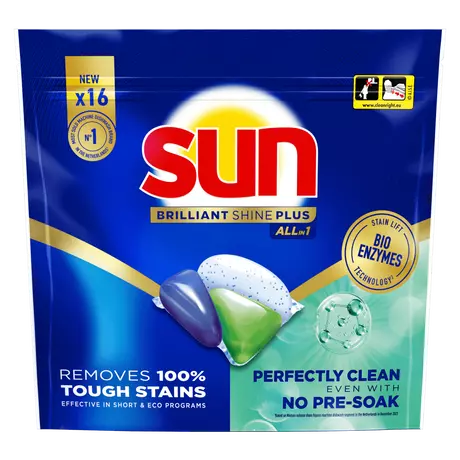 Sun Brilliant Shine Plus All-In-One Vaatwastabletten 16 stuks
