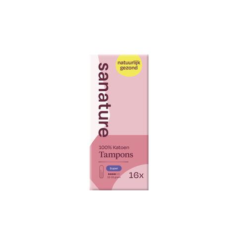 Sanature 100% Katoenen Tampons Super 16 stuks
