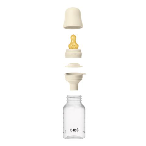 BIBS Babyfles 150 ML Ivory met Latex speen en opvouwbaar trechtertje