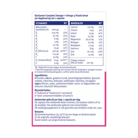 Davitamon Compleet Zwanger + Omega-3 Visolie 60 Stuks