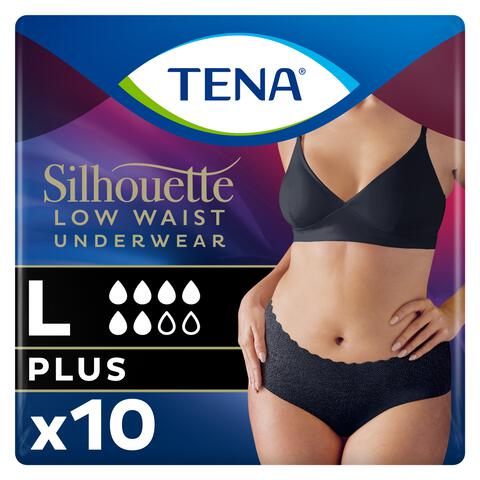 TENA Silhouette Plus Low Waist Wegwerpbroekjes Zwart L 10 stuks