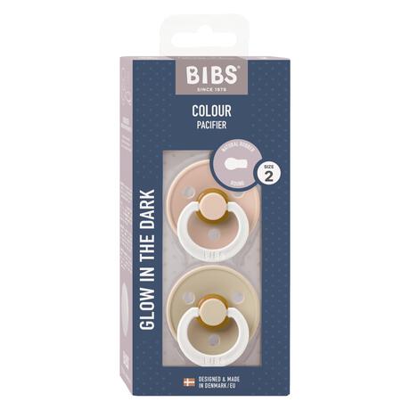 BIBS Glow in the dark Fopspeen Two Pack Natuurlijk Rubber Blush/Vanilla Maat 2