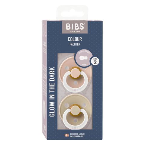 BIBS Glow in the dark Fopspeen Two Pack Natuurlijk Rubber Blush/Vanilla Maat 2