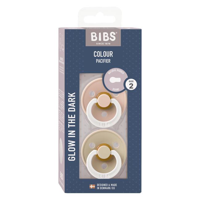 BIBS Glow in the dark Fopspeen Two Pack Natuurlijk Rubber Blush/Vanilla Maat 2