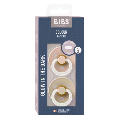 BIBS Glow In The Dark Fopspeen Rond Latex Maat 2 Blush/Vanilla 2 stuks