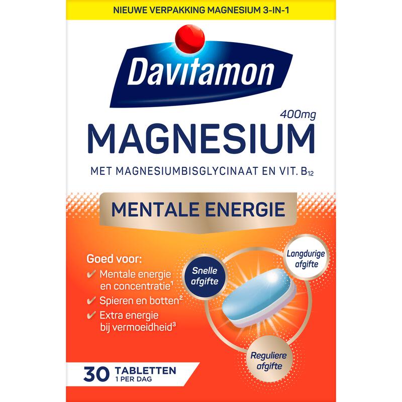 Davitamon Magnesium Vitamine B12 Mentale Energie Tabletten 30 stuks