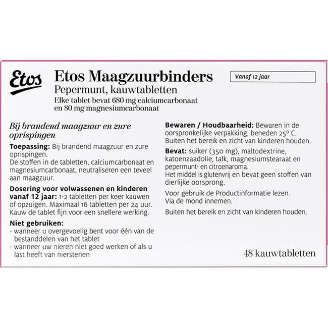 Etos Maagzuurbinders Kauwtabletten Pepermunt 48 stuks