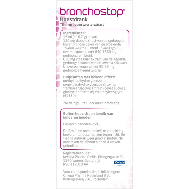 Bronchostop Hoestdrank bij Vastzittende Hoest en Keelpijn 200 ML