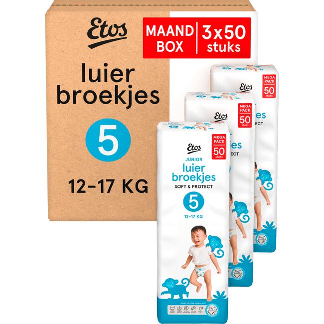 Etos Luierbroekjes Junior Maat 5 12-17 kg Maandbox 150 stuks
