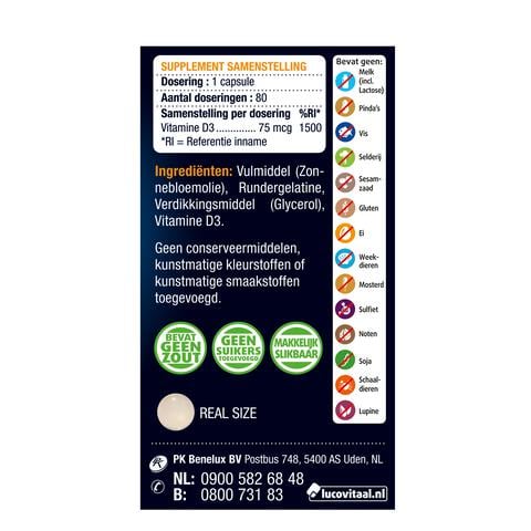 Lucovitaal Vitamine D3 75 mcg 80 Capsules