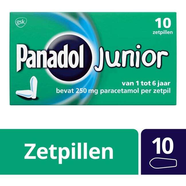 Panadol Junior Zetpillen 250 mg (Paracetamol) voor Kinderen van 1 tot 6 jaar 10 stuks