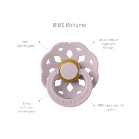BIBS Boheme Glow In The Dark Fopspeen Rond Latex Maat 2 Blush/Vanilla 2 stuks