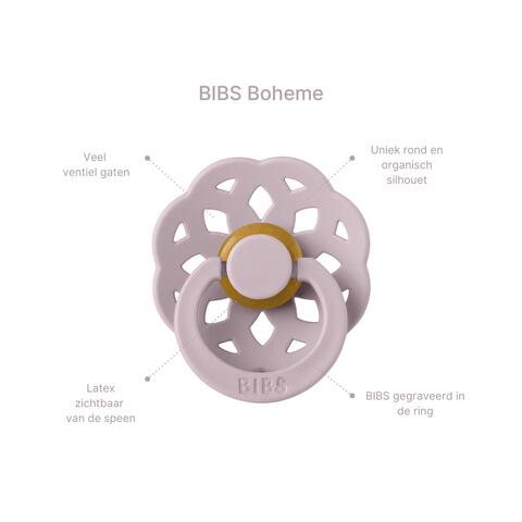 BIBS Boheme Glow In The Dark Fopspeen Rond Latex Maat 2 Blush/Vanilla 2 stuks