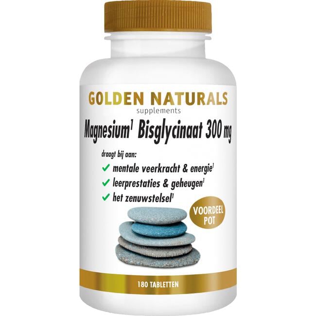 Golden Naturals Magnesium Bisglycinaat 300 mg Tabletten Voordeelpot 180 stuks