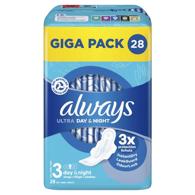 Always Ultra Maandverband Day & Night Met Vleugels 28 Stuks