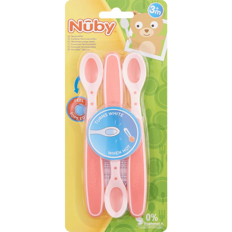 Nûby Warmtegevoelige Lepels 4+ Maanden Roze 3 stuks