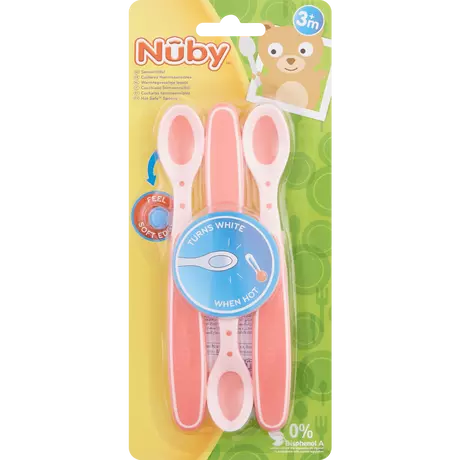 Nûby Warmtegevoelige Lepels 4+ Maanden Roze 3 stuks