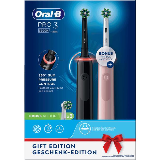 Besparing Verrast plakboek Oral-B Pro 3 3900N Zwart & Roze 2 Elektrische Tandenborstels 2 EA | Etos