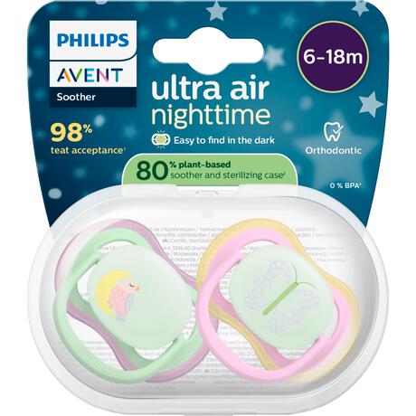 Philips Avent Fopspeen Ultra Air Night  6-18M Double Pack - SCF376/29