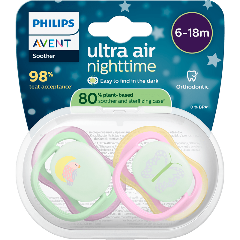 Philips Avent Fopspeen Ultra Air Night 6-18M SCF376/29 2 stuks