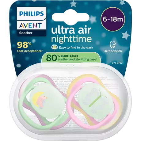 Philips Avent Fopspeen Ultra Air Night 6-18M SCF376/29 2 stuks