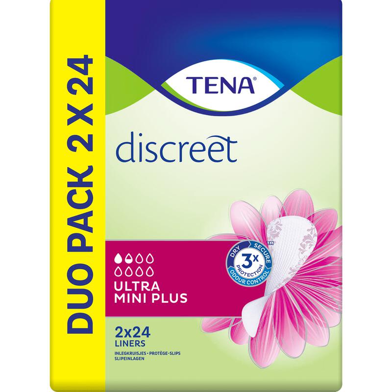 TENA Discreet Ultra Mini Plus Incontinentie Inlegkruisjes Duopack 2x24 stuks