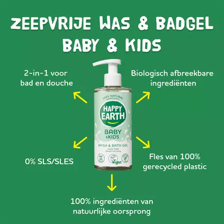 Happy Earth 100% Natuurlijke Baby & Kids Zeepvrije Was & Badgel 300 ML